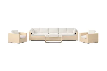 Bahamas utomhus soffgrupp 7-sits med två fåtöljer och bord med hylla - Beige - Utemöbler & utemiljö - Loungemöbler - Loungeset & loungegrupp