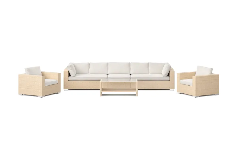 Bahamas utomhus soffgrupp 7-sits med två fåtöljer och bord med hylla - Beige - Utemöbler & utemiljö - Loungemöbler - Loungeset & loungegrupp