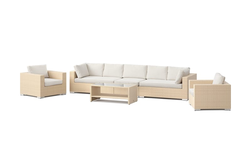 Bahamas utomhus soffgrupp 7-sits med två fåtöljer och bord med hylla, Beige