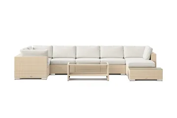 Bahamas utomhus U-soffa 7-sits vändbar divan med öppet avslut och bord med hylla - Beige - Utemöbler & utemiljö - Loungemöbler - Loungeset & loungegrupp