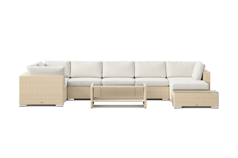 Bahamas utomhus U-soffa 7-sits vändbar divan med öppet avslut och bord med hylla - Beige - Utemöbler & utemiljö - Loungemöbler - Loungeset & loungegrupp