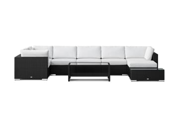 Bahamas utomhus U-soffa 7-sits vändbar divan med öppet avslut och bord med hylla - Svart - Utemöbler & utemiljö - Loungemöbler - Loungeset & loungegrupp