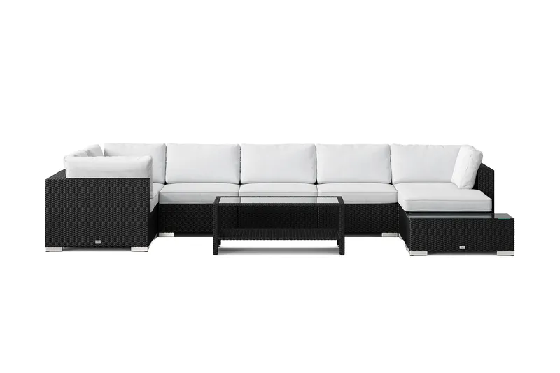 Bahamas utomhus U-soffa 7-sits vändbar divan med öppet avslut och bord med hylla - Svart - Utemöbler & utemiljö - Loungemöbler - Loungeset & loungegrupp