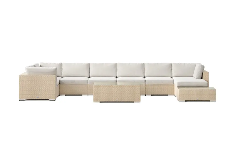 Bahamas utomhus U-soffa 8-sits vändbar divan med öppet avslut och bord - Beige - Utemöbler & utemiljö - Loungemöbler - Loungeset & loungegrupp