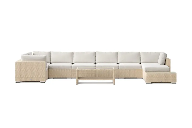 Bahamas utomhus U-soffa 8-sits vändbar divan med öppet avslut och bord med hylla - Beige - Utemöbler & utemiljö - Loungemöbler - Loungeset & loungegrupp