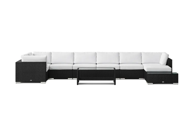 Bahamas utomhus U-soffa 8-sits vändbar divan med öppet avslut och bord med hylla - Svart - Utemöbler & utemiljö - Loungemöbler - Loungeset & loungegrupp