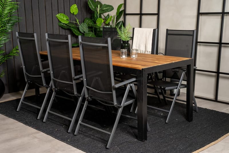 Bois Matbord Utomhus 200 cm Svart/Brun med 6 Break Positionsstol Svart