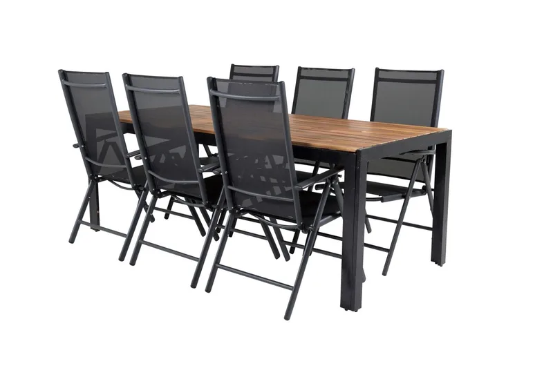 Bois Matbord Utomhus 200 cm Svart/Brun med 6 Break Positionsstol Svart - Utemöbler & utemiljö - Utegrupp - Matgrupp utomhus
