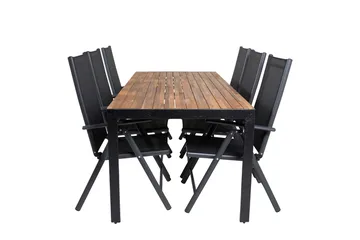 Bois Matbord Utomhus 200 cm Svart/Brun med 6 Break Positionsstol Svart - Utemöbler & utemiljö - Utegrupp - Matgrupp utomhus