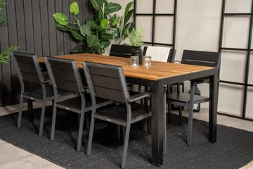 Bois Matgrupp Utomhus 200cm + 6 Levels Stapelbara Matstolar - Svart - Utemöbler & utemiljö - Utegrupp - Matgrupp utomhus