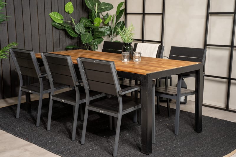 Bois Matgrupp Utomhus 200cm + 6 Levels Stapelbara Matstolar - Svart - Utemöbler & utemiljö - Utegrupp - Matgrupp utomhus