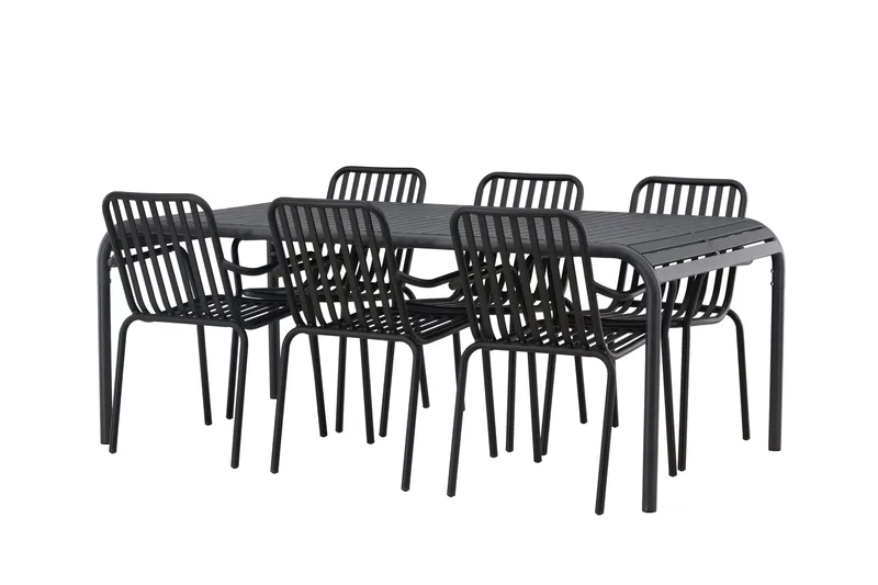 Borneo Matgrupp Utomhus 200 cm + 6 st Peking Karmstolar, Svart