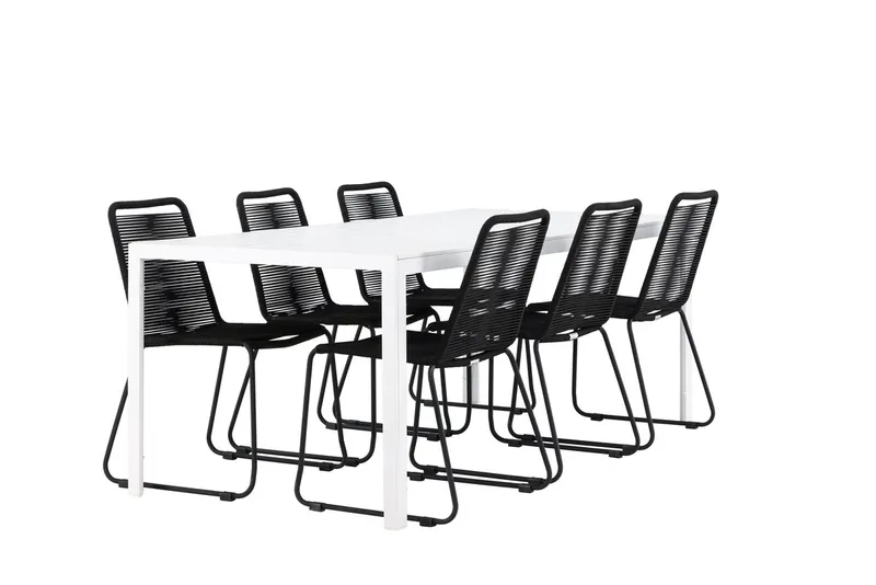 Break Matbord Utomhus 90x205 cm med 6 Lindos Stapelstol Svart - Utemöbler & utemiljö - Utegrupp - Matgrupp utomhus