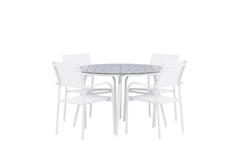 Break Matgrupp Utomhus 120 cm Rund med 4 Santorini Utestolar, Grå