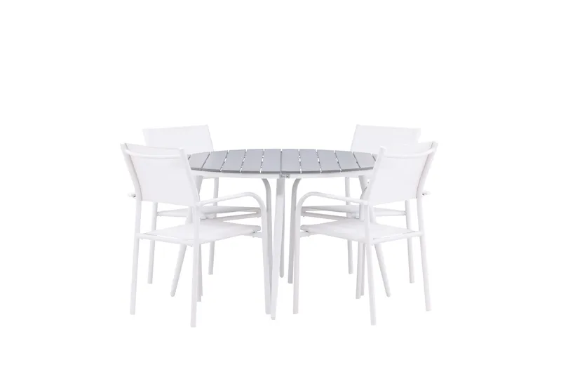 Break Matgrupp Utomhus 120 cm Rund med 4 Santorini Utestolar, Grå
