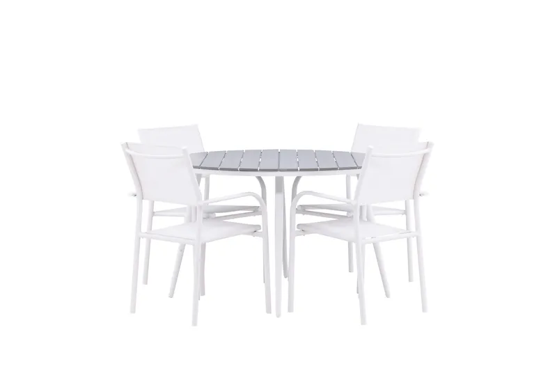 Break Matgrupp Utomhus 120 cm Rund med 4 Santorini Utestolar - Grå - Utemöbler & utemiljö - Utegrupp - Matgrupp utomhus