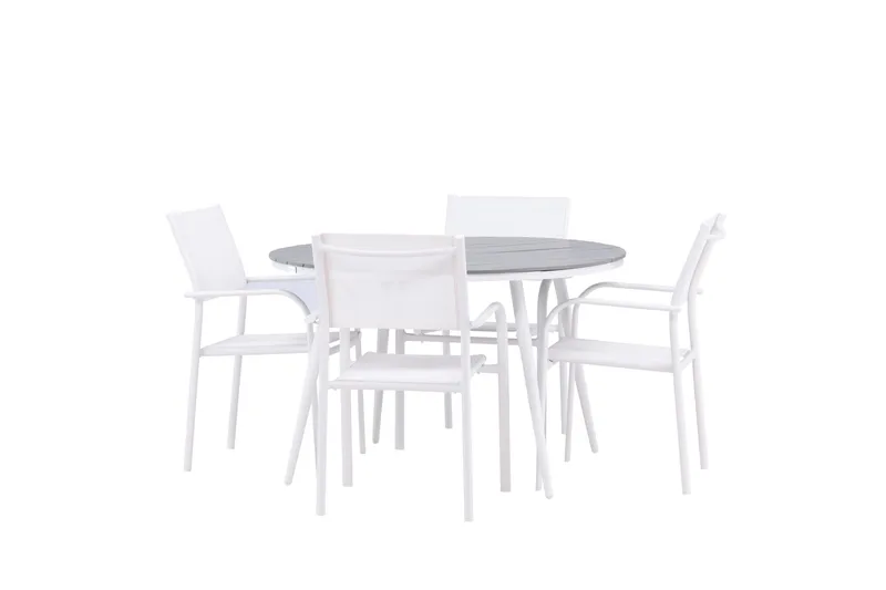 Break Matgrupp Utomhus 120 cm Rund med 4 Santorini Utestolar - Grå - Utemöbler & utemiljö - Utegrupp - Matgrupp utomhus
