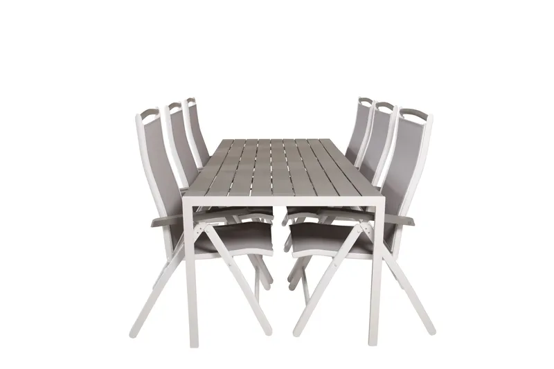 Break Matgrupp Utomhus 205 cm + 6 st Albany PositionssUtestolar, Grå /Vit