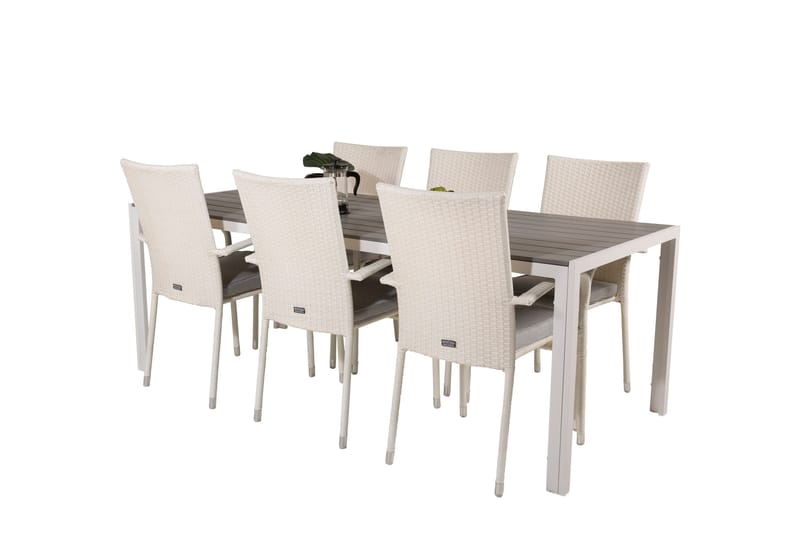 Break Matgrupp Utomhus 205 cm + 6 st Anna Matstolar Utomhusar - Grå /Vit - Utemöbler & utemiljö - Utegrupp - Matgrupp utomhus