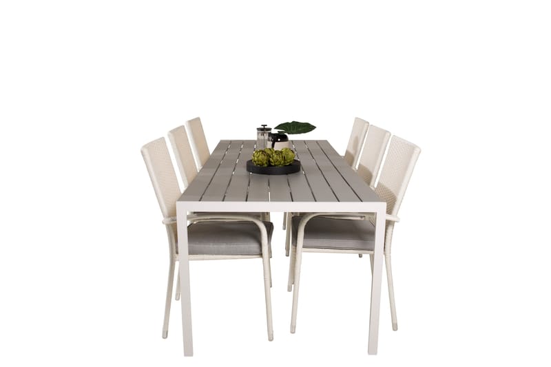 Break Matgrupp Utomhus 205 cm + 6 st Anna Matstolar Utomhusar - Grå /Vit - Utemöbler & utemiljö - Utegrupp - Matgrupp utomhus