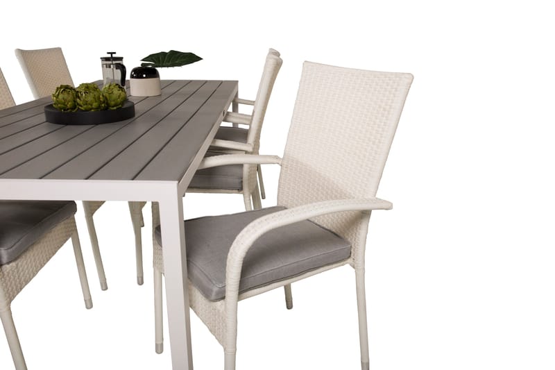 Break Matgrupp Utomhus 205 cm + 6 st Anna Matstolar Utomhusar - Grå /Vit - Utemöbler & utemiljö - Utegrupp - Matgrupp utomhus