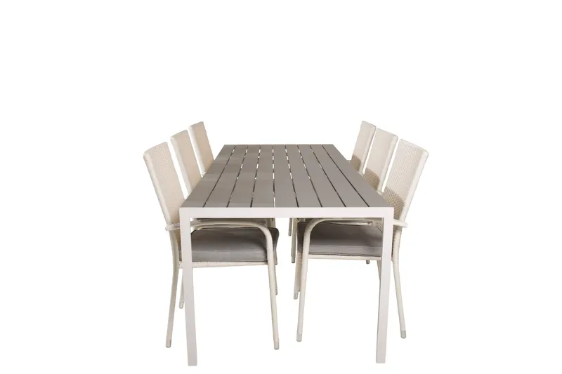 Break Matgrupp Utomhus 205 cm + 6 st Anna Matstolar Utomhusar, Grå /Vit