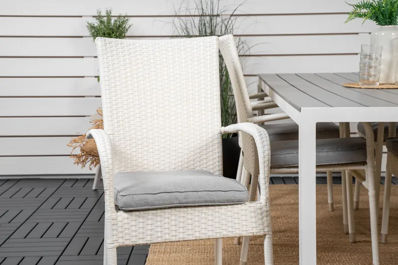 Break Matgrupp Utomhus 205 cm + 6 st Anna Matstolar Utomhusar - Grå /Vit - Utemöbler & utemiljö - Utegrupp - Matgrupp utomhus