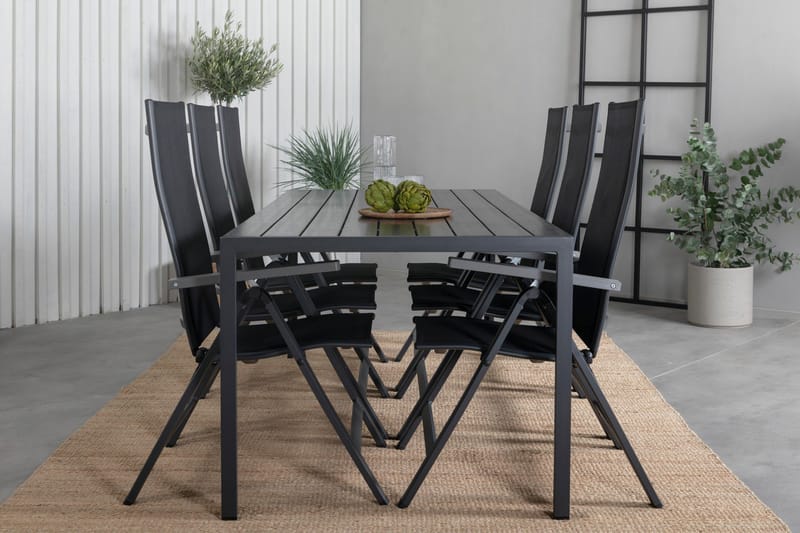 Break Matgrupp Utomhus 205cm + 6 Albany Positionsstolar Svart/Grå - Venture Home - Utemöbler & utemiljö - Utegrupp - Matgrupp utomhus