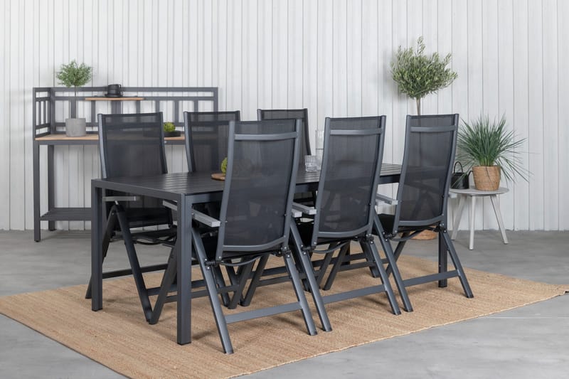 Break Matgrupp Utomhus 205cm + 6 Albany Positionsstolar Svart/Grå - Venture Home - Utemöbler & utemiljö - Utegrupp - Matgrupp utomhus