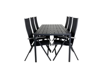 Break Matgrupp Utomhus 205cm + 6 Albany Positionsstolar Svart/Grå - Venture Home - Utemöbler & utemiljö - Utegrupp - Matgrupp utomhus