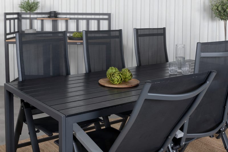Break Matgrupp Utomhus 205cm + 6 Albany Positionsstolar Svart/Grå - Venture Home - Utemöbler & utemiljö - Utegrupp - Matgrupp utomhus