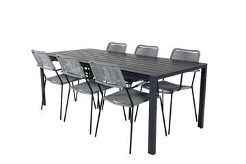 Break Matgrupp Utomhus 205cm + 6 Lindos Karmstolar Utomhus Svart/Grå - Venture Home - Utemöbler & utemiljö - Utegrupp - Matgrupp utomhus