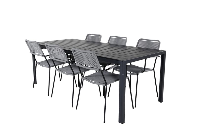 Break Matgrupp Utomhus 205cm + 6 Lindos Karmstolar Utomhus Svart/Grå - Venture Home - Utemöbler & utemiljö - Utegrupp - Matgrupp utomhus