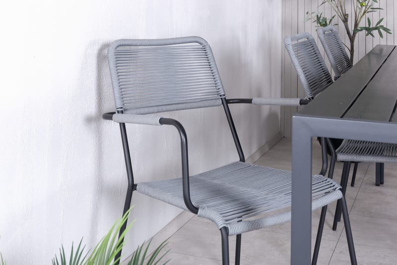 Break Matgrupp Utomhus 205cm + 6 Lindos Karmstolar Utomhus Svart/Grå - Venture Home - Utemöbler & utemiljö - Utegrupp - Matgrupp utomhus