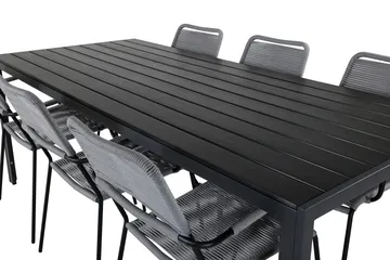 Break Matgrupp Utomhus 205cm + 6 Lindos Karmstolar Utomhus Svart/Grå - Venture Home - Utemöbler & utemiljö - Utegrupp - Matgrupp utomhus