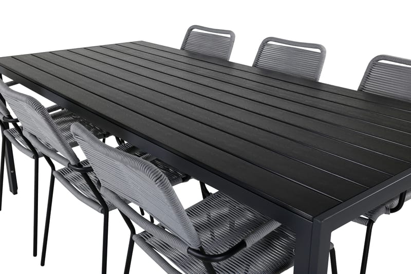 Break Matgrupp Utomhus 205cm + 6 Lindos Karmstolar Utomhus Svart/Grå - Venture Home - Utemöbler & utemiljö - Utegrupp - Matgrupp utomhus