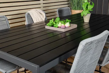 Break Matgrupp Utomhus 205cm + 6 Lindos Matstolar Utomhus Svart/Grå - Venture Home - Utemöbler & utemiljö - Utegrupp - Matgrupp utomhus