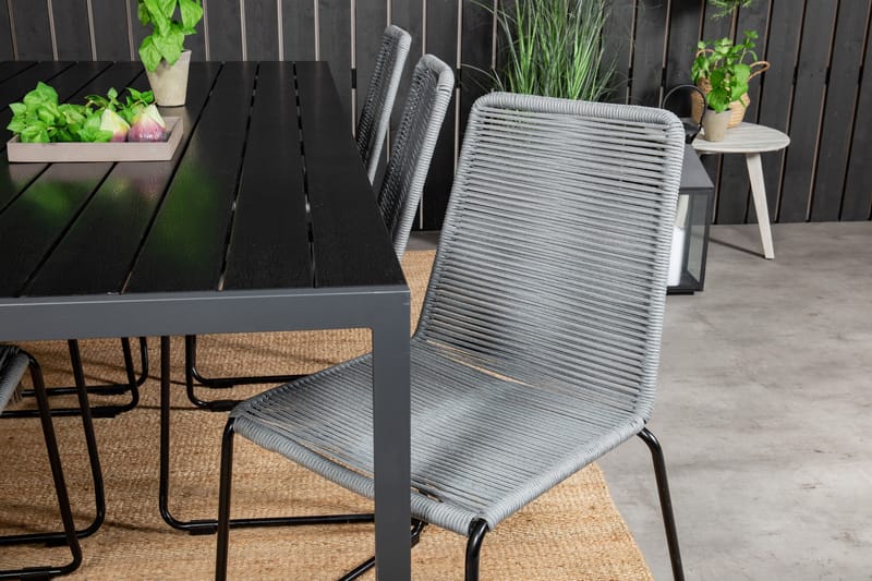 Break Matgrupp Utomhus 205cm + 6 Lindos Matstolar Utomhus Svart/Grå - Venture Home - Utemöbler & utemiljö - Utegrupp - Matgrupp utomhus