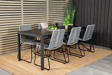 Break Matgrupp Utomhus 205cm + 6 Lindos Matstolar Utomhus Svart/Grå - Venture Home - Utemöbler & utemiljö - Utegrupp - Matgrupp utomhus