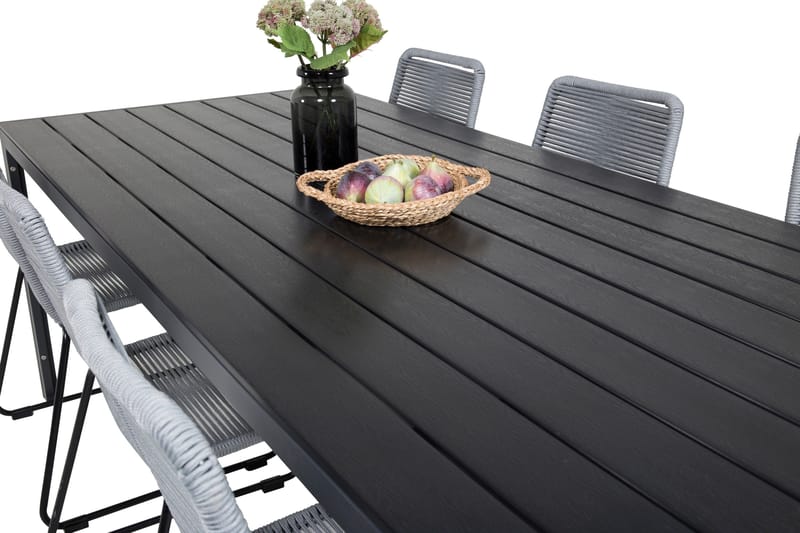 Break Matgrupp Utomhus 205cm + 6 Lindos Matstolar Utomhus Svart/Grå - Venture Home - Utemöbler & utemiljö - Utegrupp - Matgrupp utomhus