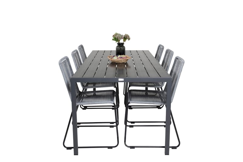 Break Matgrupp Utomhus 205cm + 6 Lindos Matstolar Utomhus Svart/Grå - Venture Home - Utemöbler & utemiljö - Utegrupp - Matgrupp utomhus