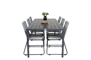 Break Matgrupp Utomhus 205cm + 6 Lindos Matstolar Utomhus Svart/Grå - Venture Home - Utemöbler & utemiljö - Utegrupp - Matgrupp utomhus