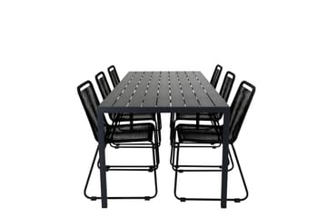 Break Matgrupp Utomhus 205cm + 6 Lindos Stapelbara Matstolar Utomhus Svart/G - Venture Home - Utemöbler & utemiljö - Utegrupp - Matgrupp utomhus