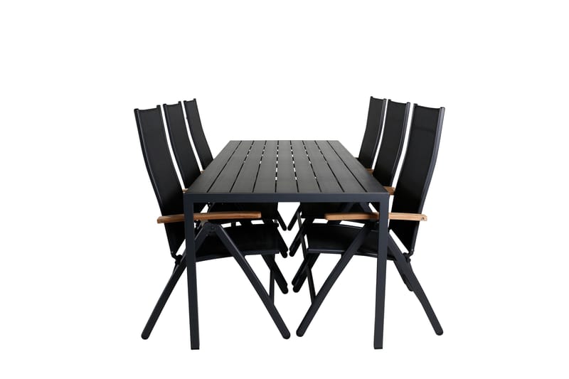 Break Matgrupp Utomhus 205cm + 6 Panama Positionsstolar Svart/Grå, Venture Home