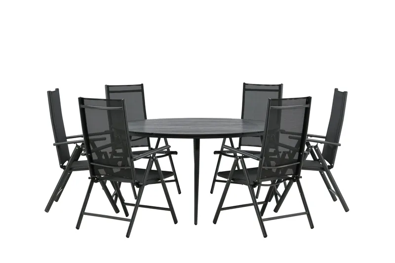 Break Matgrupp Utomhus Rund 150 cm + 6 Break Positionsstol, Svart