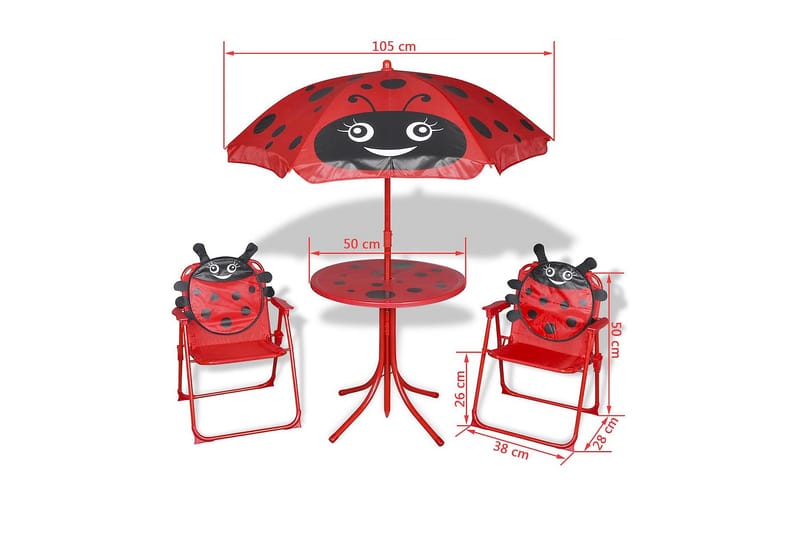 Cafébord för barn med parasoll 3 delar röd - Röd - Cafegrupp & cafeset