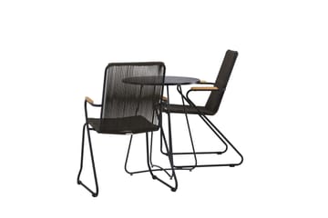 Bacong Caféset Rund 60 cm + 2 st Bois Karmstolar - Svart - Utemöbler & utemiljö - Utegrupp - Cafegrupp & cafeset