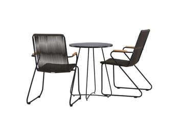 Bacong Caféset Rund 60 cm + 2 st Bois Karmstolar - Svart - Utemöbler & utemiljö - Utegrupp - Cafegrupp & cafeset