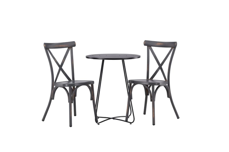 Bacong Caféset Rund 60 cm + 2 st Tablas Matstolar, Mörkgrå/Svart