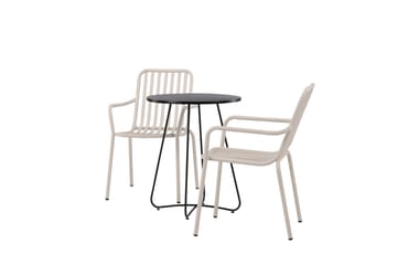 Bacong Caféset Rund 60 cm + 2 st Peking Karmstolar - Beige/Svart - Utemöbler & utemiljö - Utegrupp - Cafegrupp & cafeset